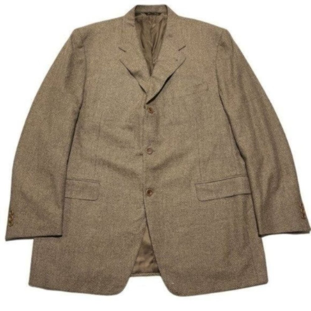 Canali Proposta Mens Wool Cashmere Sport Coat Jacket Size 46 L Beige Brown Gray